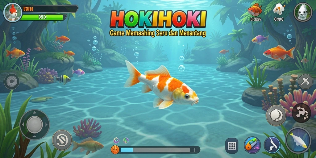 Screenshot gameplay HOKIHOKI menampilkan aksi memancing yang seru dan menantang.