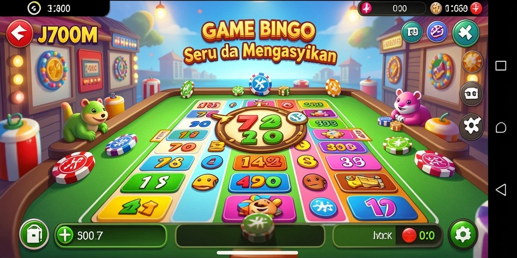 Tangkapan layar dari gameplay J200M yang menampilkan suasana bermain Bingo.