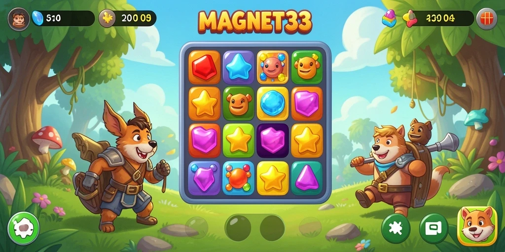 Tampilan gameplay seru dalam MAGNET33 yang melibatkan pencocokan item.
