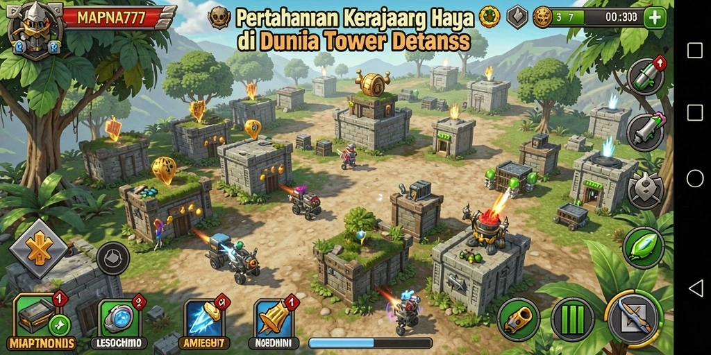 Tampilan screenshot dari gameplay MAPNA777 menampilkan aksi menegangkan Tower Defense.