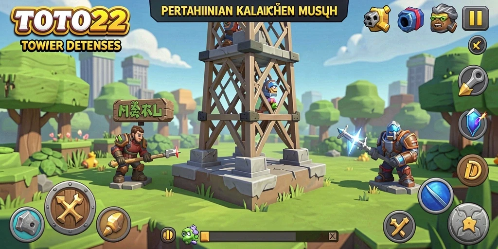 Tampilan gameplay TOTO22 yang mendebarkan dalam pertahanan menara.